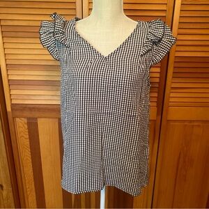 Black and White Gingham Ruffle Sleeve Top